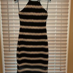 Crocheted body con black and white dress